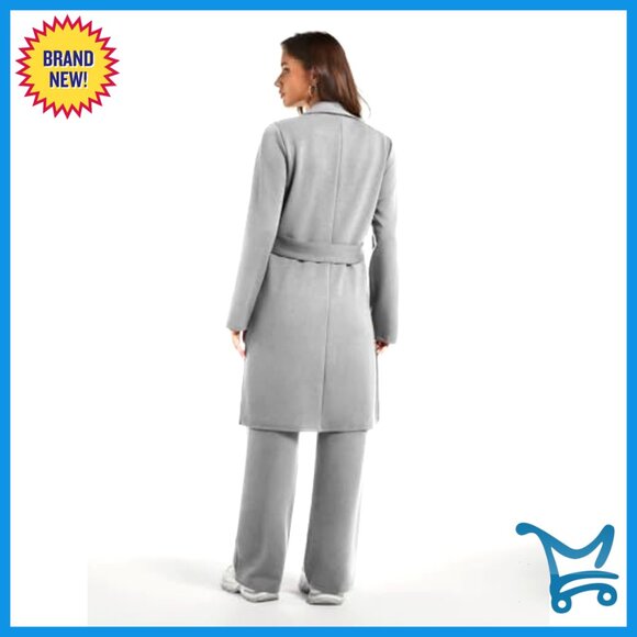 Soft 2-Piece Lounge Set with Notched Collar Coatigan and Wide Leg Pants - Picture 4 of 6